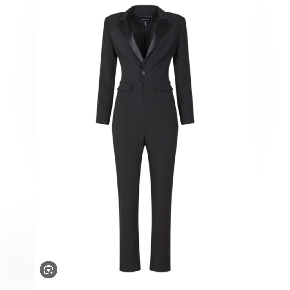 Women's Black Tailored Jumpsuit with Satin Lapel